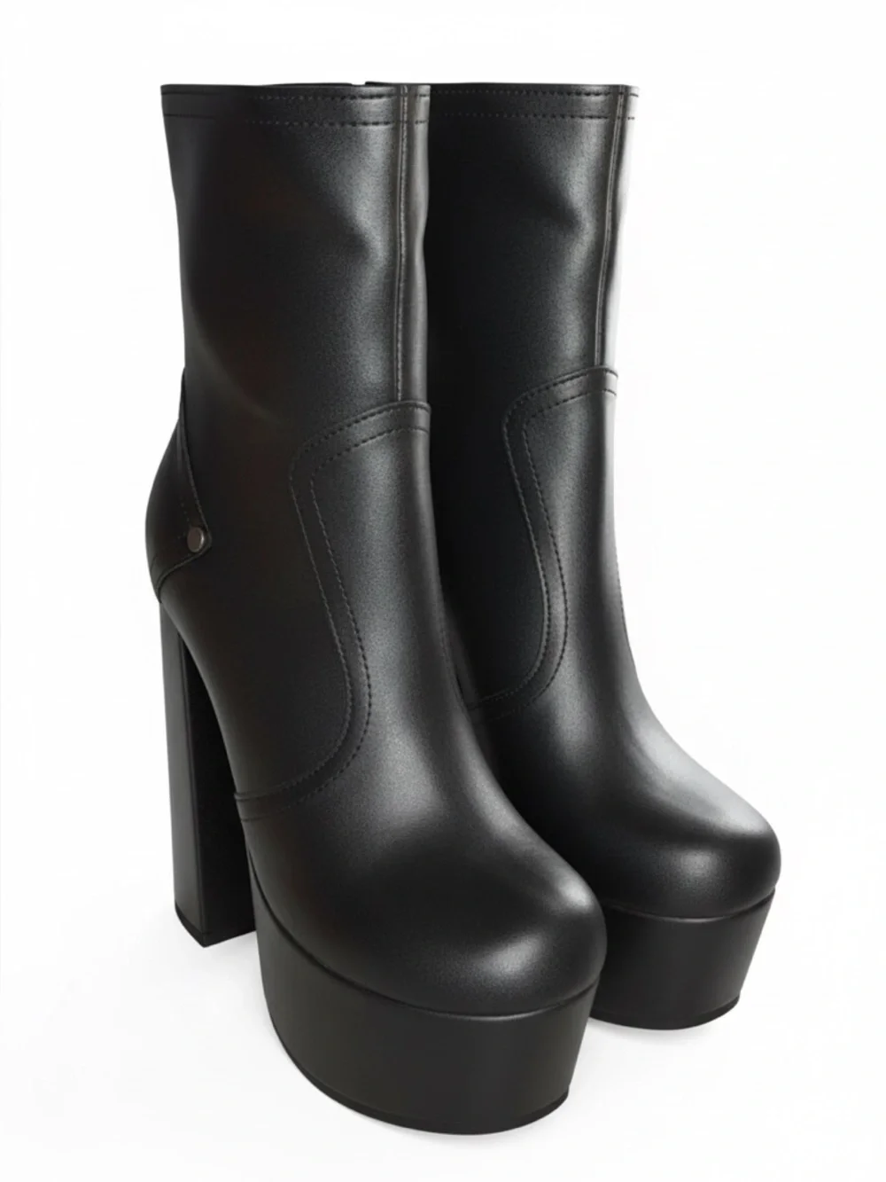 SHEIN Black Faux Leather Platform Block Heel Ankle Boots